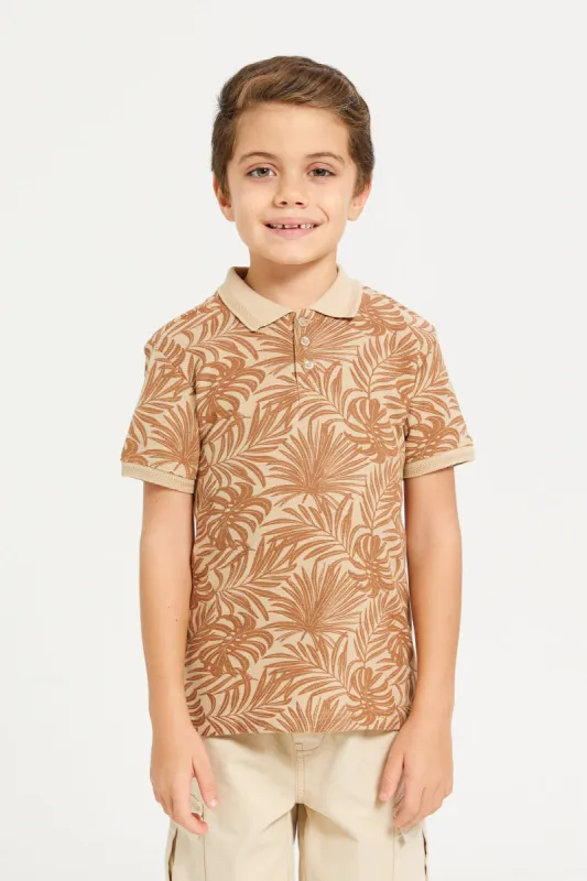 Boys Beige Printed Polo Shirt sold by Redtag