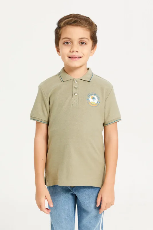 Boys Olive Printed Polo Shirt sold by Redtag