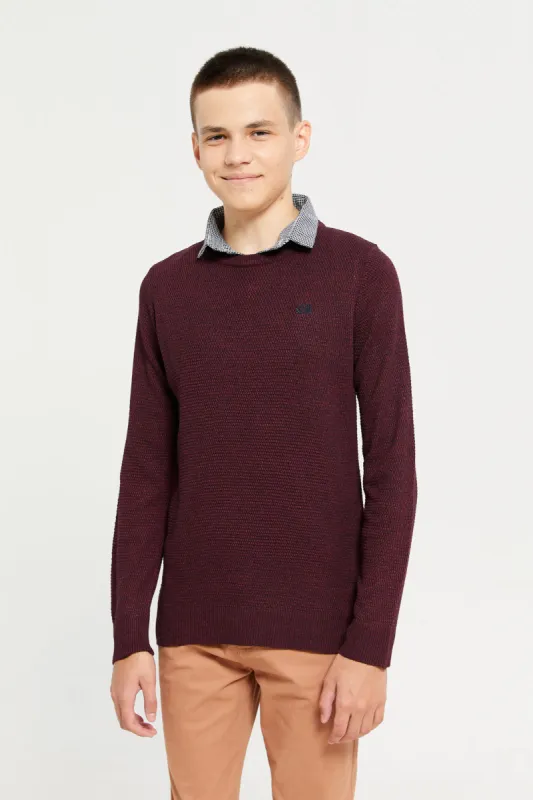 Senior Boys Burgundy Collared Sweater sold by Redtag