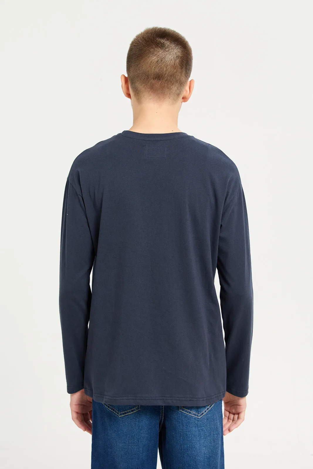 Senior Boys Navy Printed Long Sleeved T-Shirt sold by Redtag product image thumbnail 3