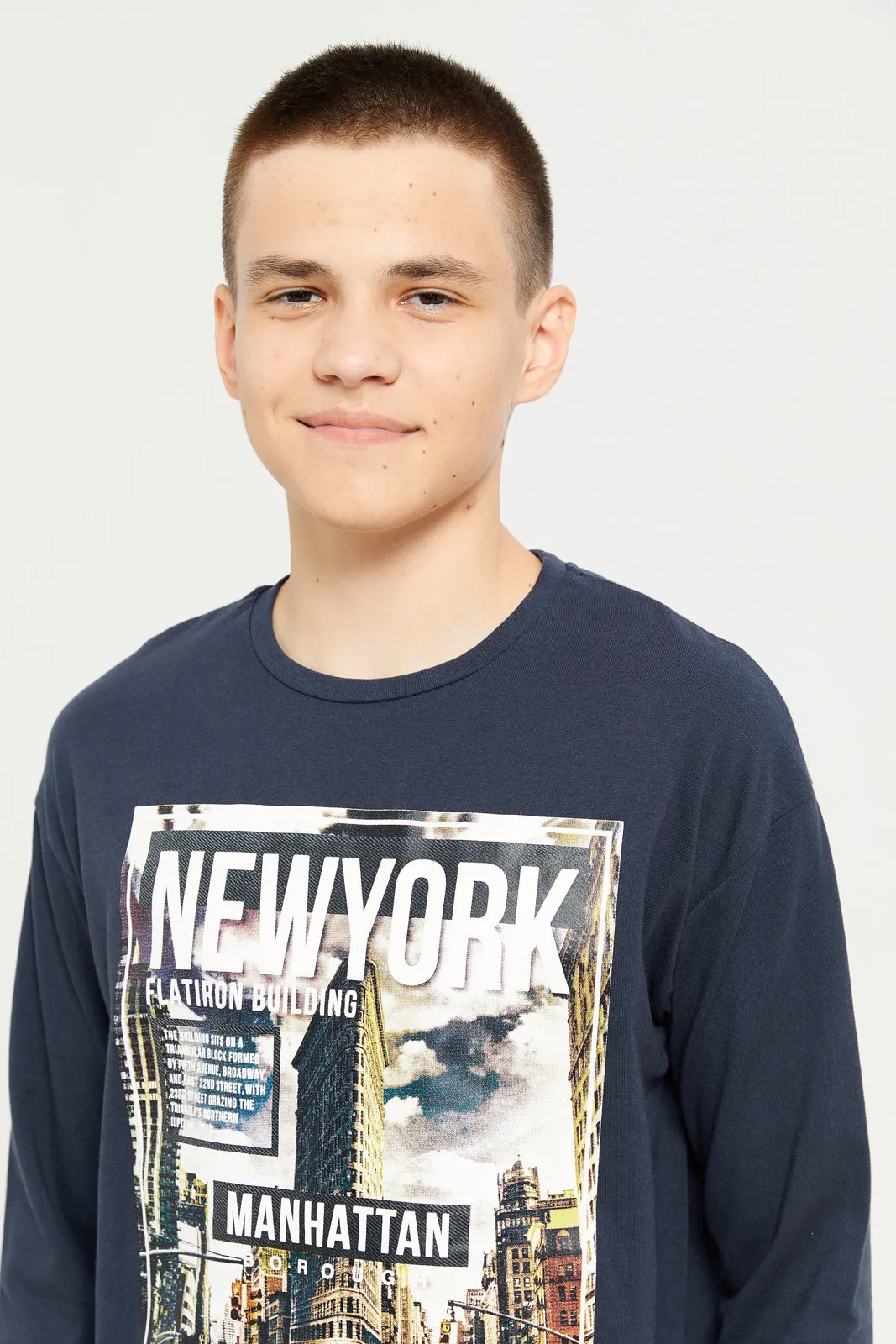 Senior Boys Navy Printed Long Sleeved T-Shirt sold by Redtag product image thumbnail 4