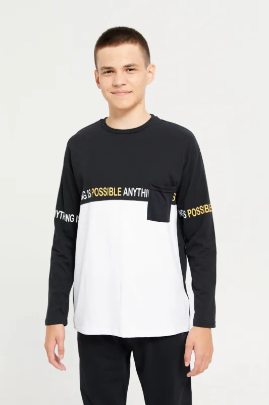 Senior Boys White And Black Printed T-Shirt sold by Redtag