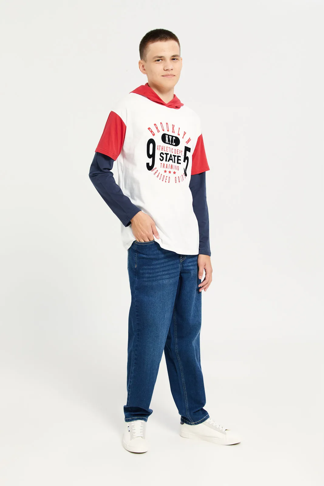 Senior Boys White Hooded T-Shirt sold by Redtag product image thumbnail 2