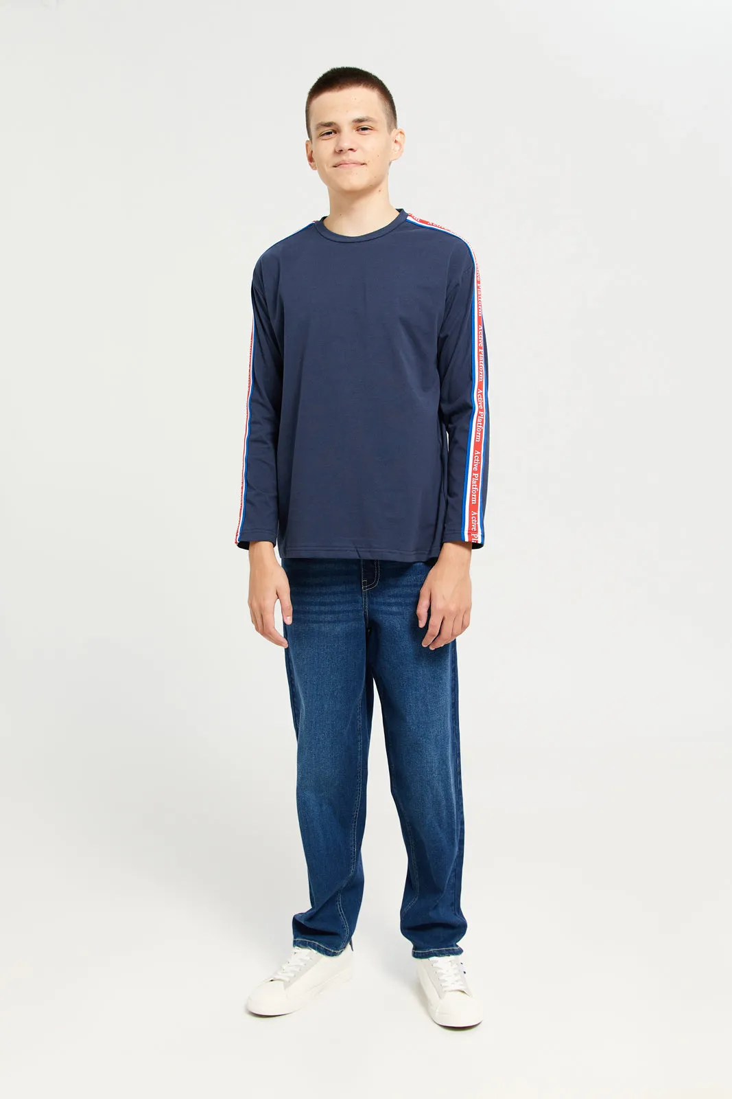 Senior Boys Blue With Printed Sleeves T-Shirt sold by Redtag product image thumbnail 2