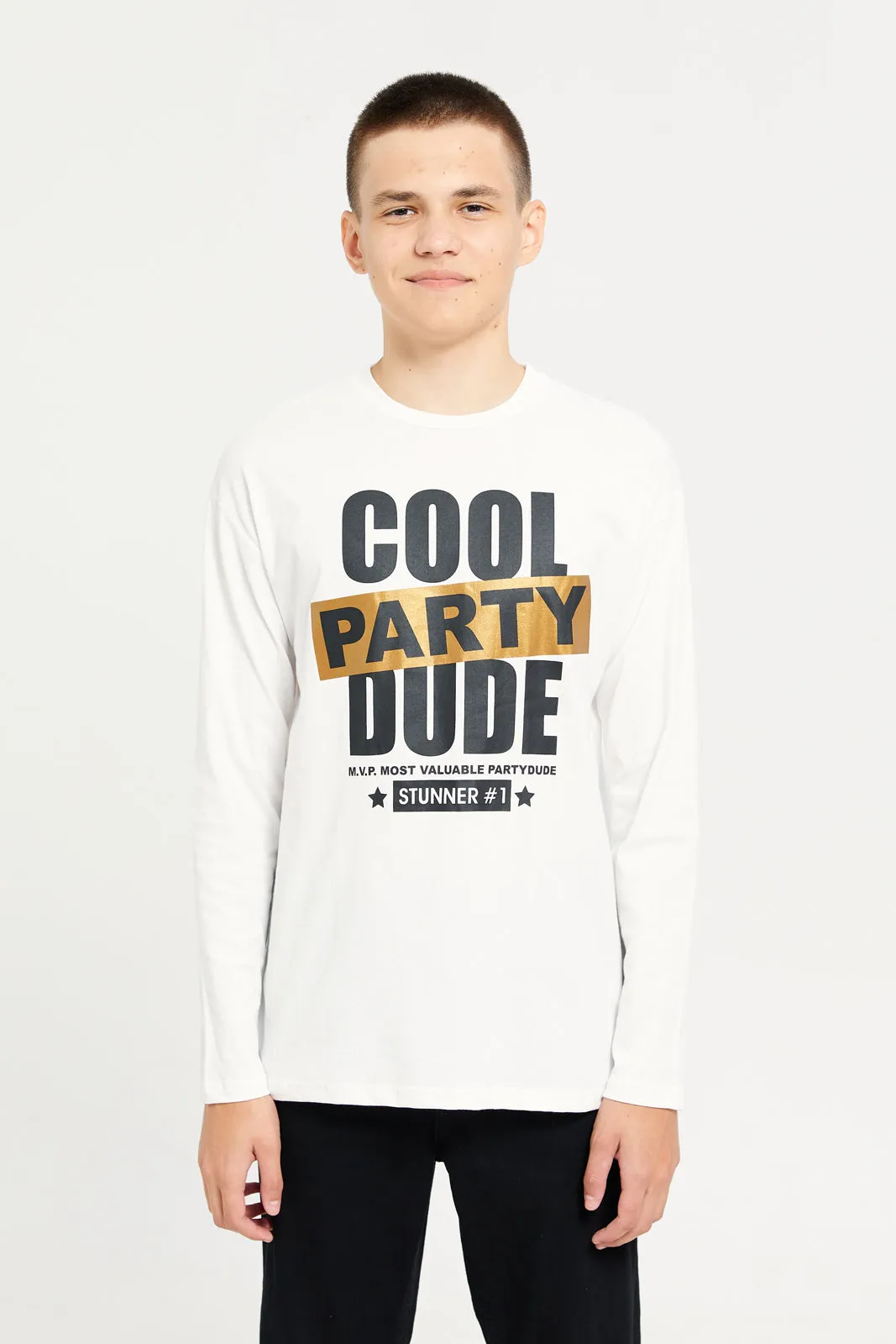 Senior Boys White Cool Party Dude T-Shirt sold by Redtag