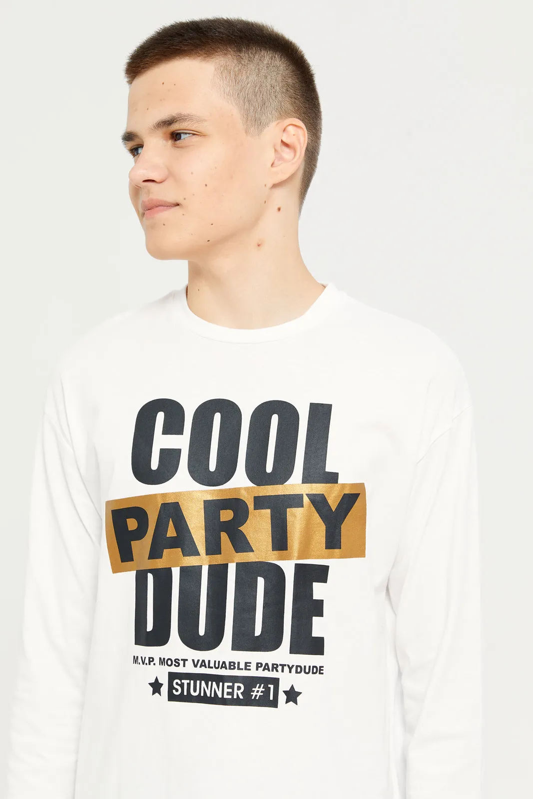 Senior Boys White Cool Party Dude T-Shirt sold by Redtag product image thumbnail 4