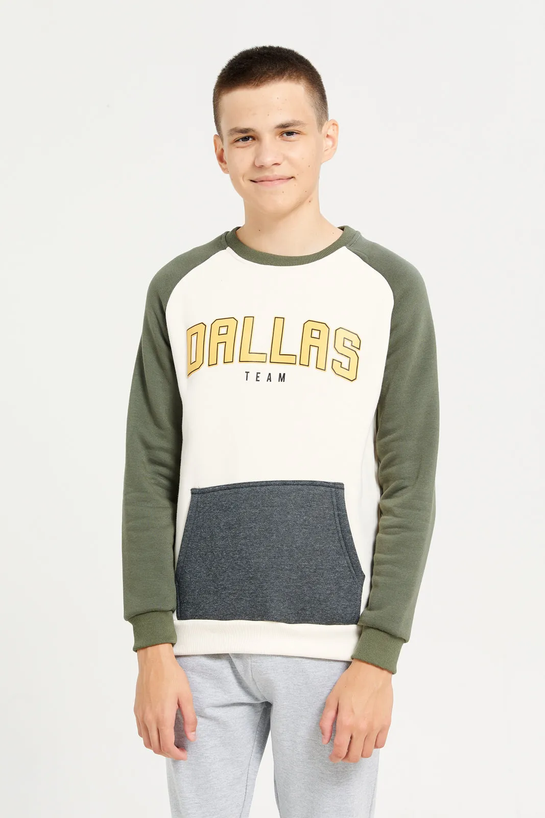 Senior Boys White DALLAS Print Sweatshirt sold by Redtag