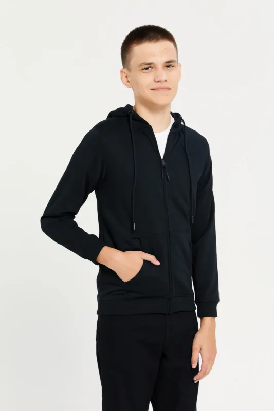 Senior Boys Black Zipthru Hoody Sweatshirt sold by Redtag