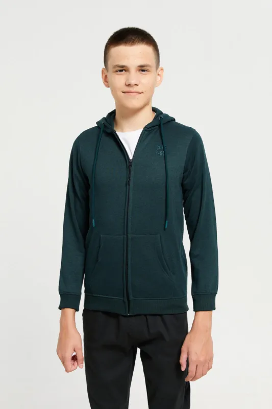 Senior Boys Green Zipthru Hoody Sweatshirt sold by Redtag