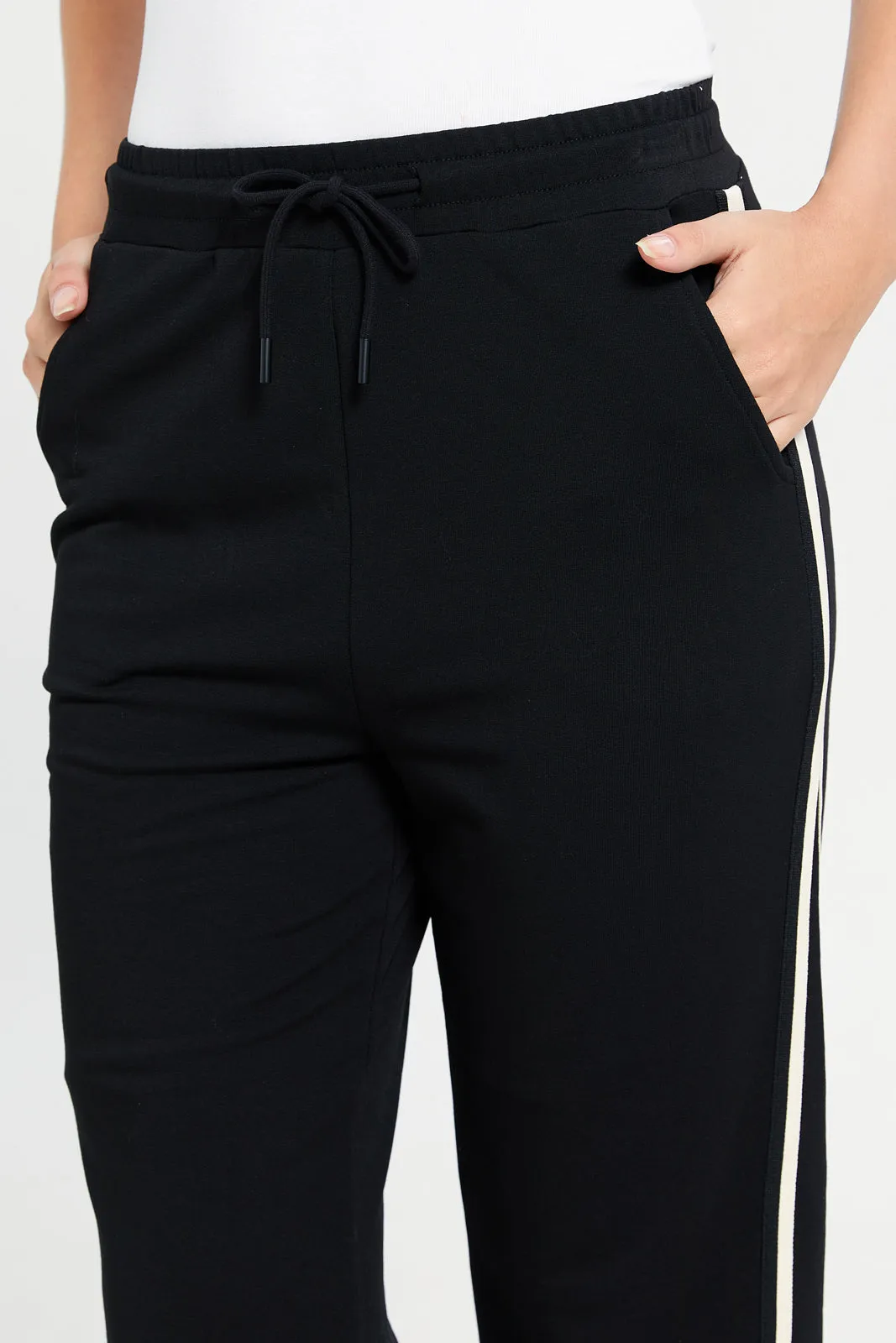 Women Black Active Pant With Ivory Tape Detailing sold by Redtag product image thumbnail 4