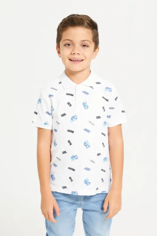Boys White Printed Polo Shirt sold by Redtag