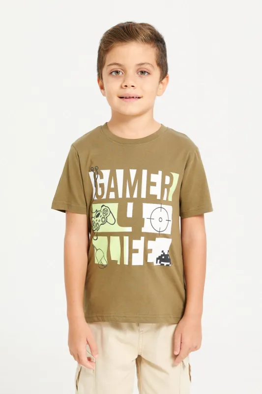 Boys Olive Gamer Printed T-Shirt sold by Redtag
