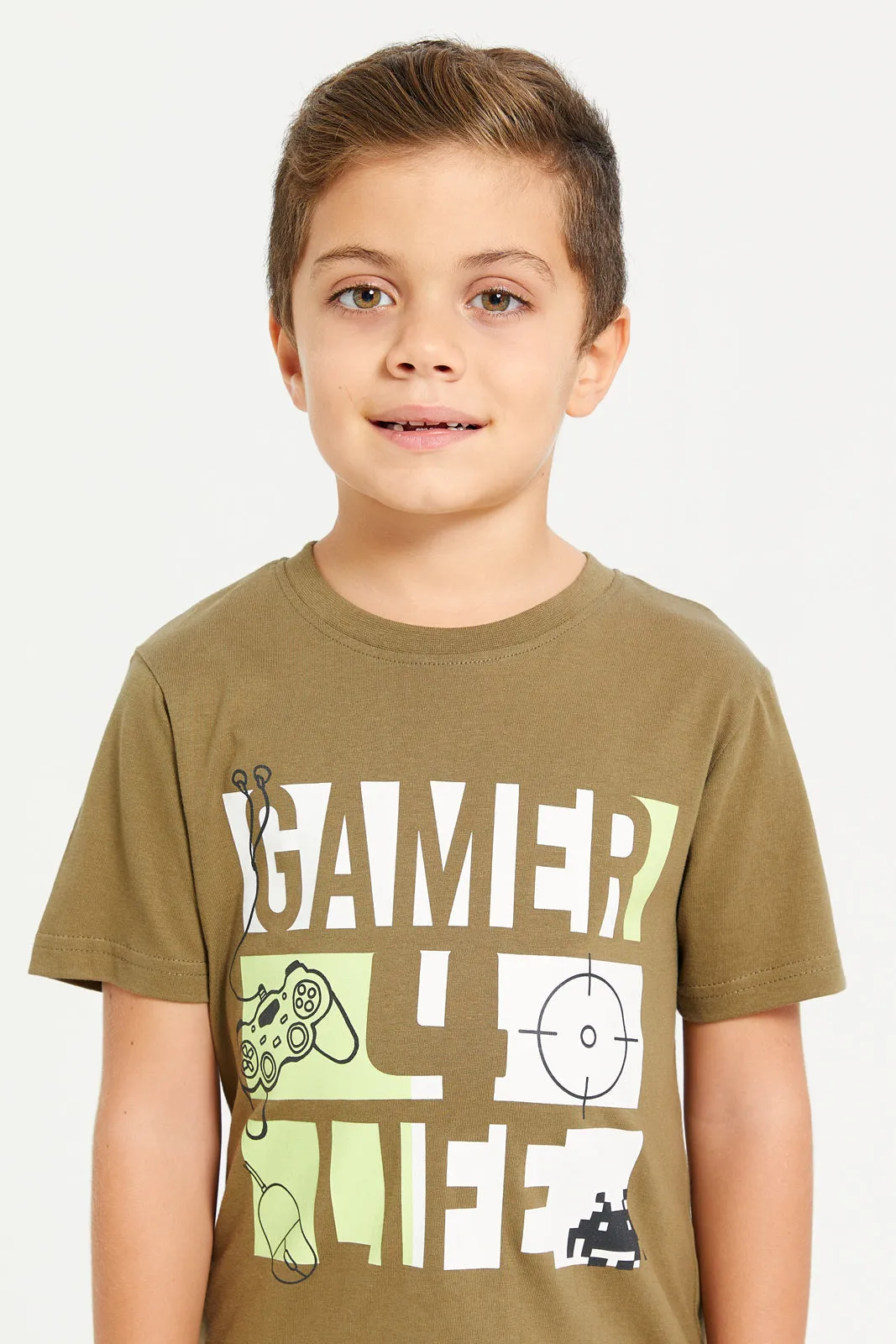 Boys Olive Gamer Printed T-Shirt sold by Redtag product image thumbnail 4