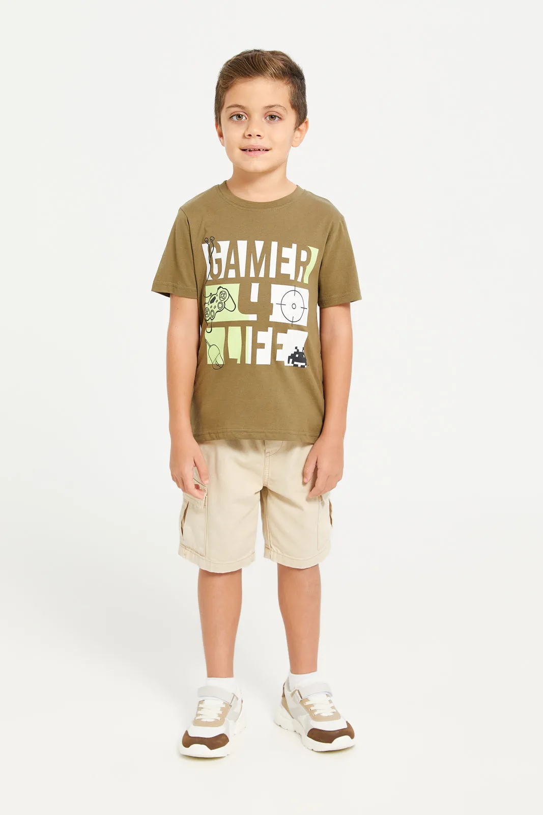 Boys Olive Gamer Printed T-Shirt sold by Redtag product image thumbnail 2