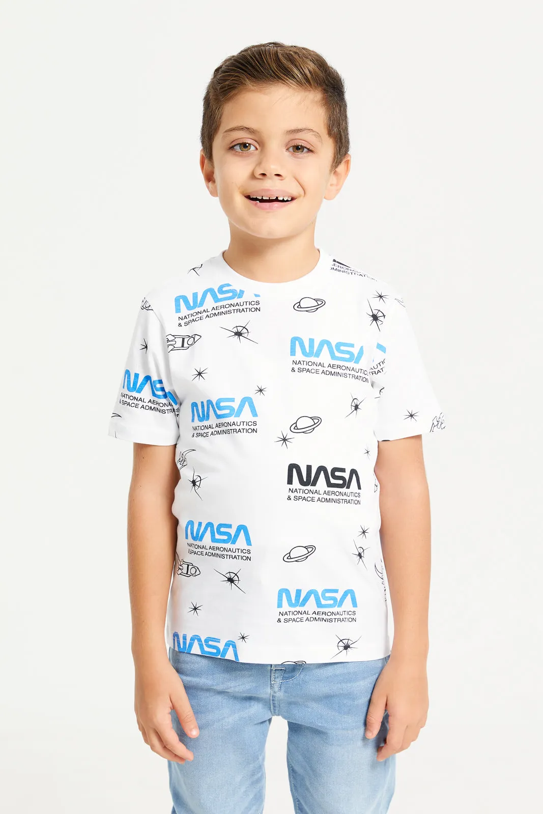 Boys White Nasa Print T-Shirt sold by Redtag