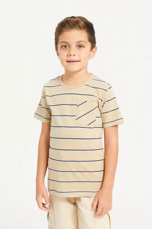 Boys Beige Striped T-Shirt sold by Redtag