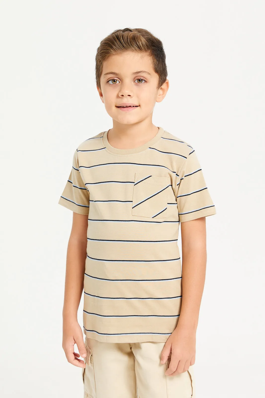 Boys Beige Striped T-Shirt sold by Redtag