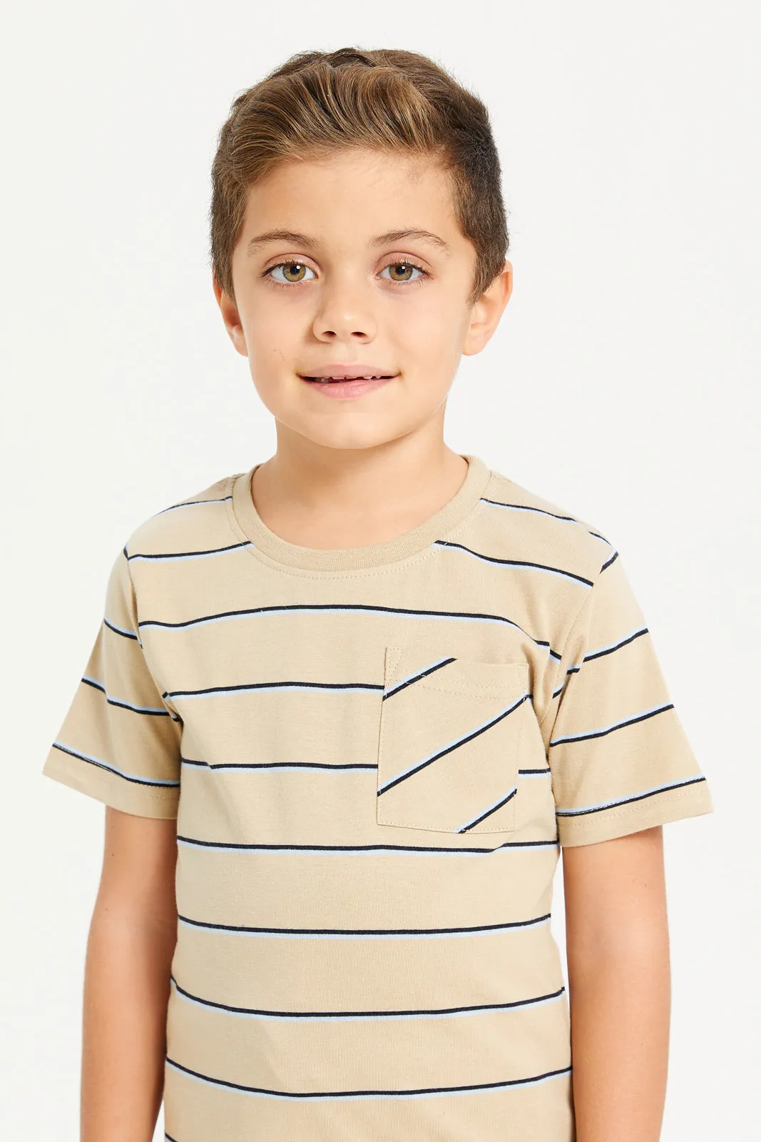 Boys Beige Striped T-Shirt sold by Redtag product image thumbnail 4
