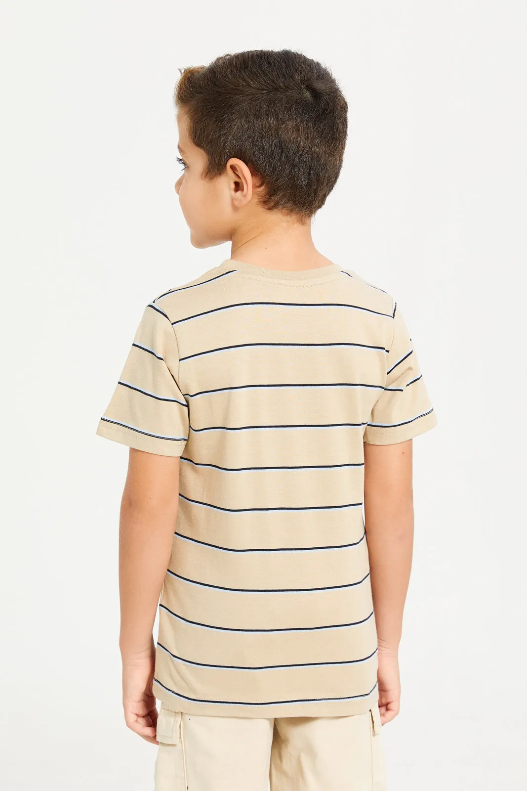 Boys Beige Striped T-Shirt sold by Redtag product image thumbnail 3