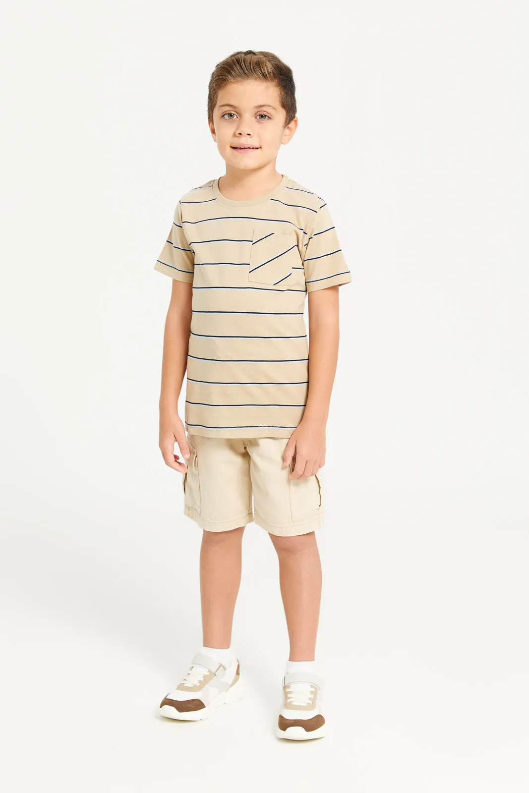 Boys Beige Striped T-Shirt sold by Redtag product image thumbnail 2