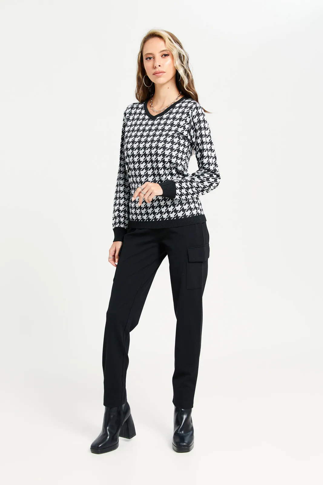 Women Black And White Jacquard Pullover sold by Redtag product image thumbnail 2