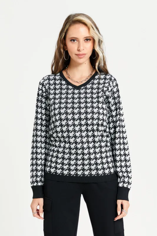 Women Black And White Jacquard Pullover sold by Redtag