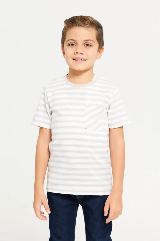 Boys Grey Stripe Short Sleeve T-Shirt sold by Redtag
