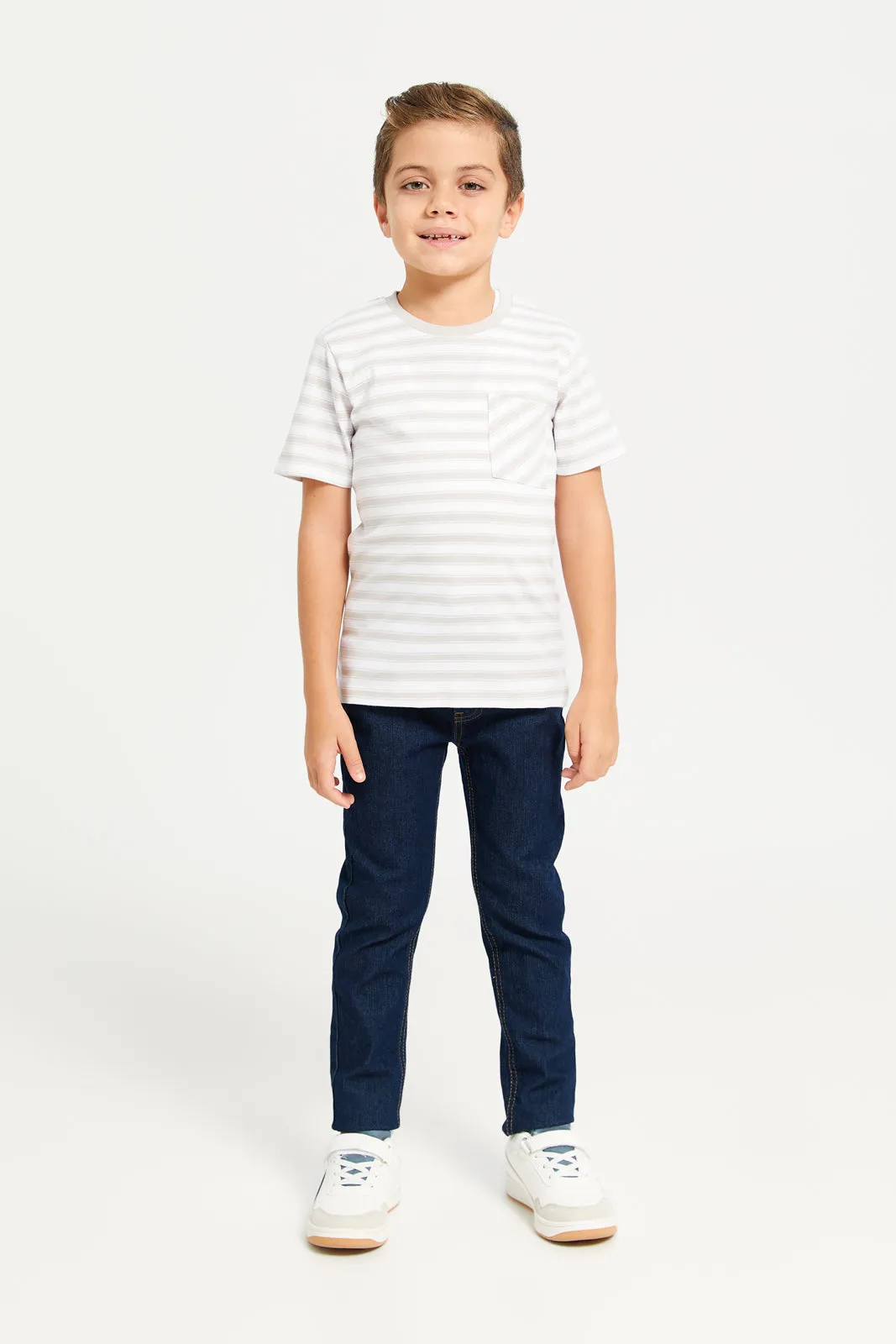 Boys Grey Stripe Short Sleeve T-Shirt sold by Redtag product image thumbnail 2