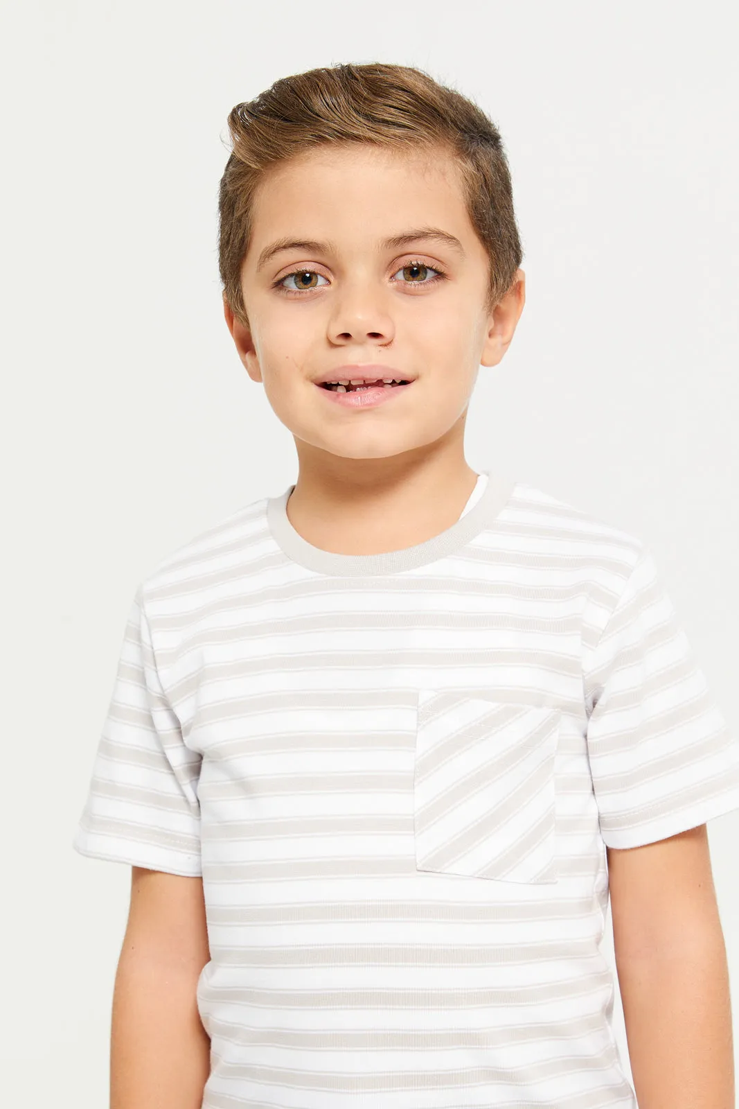 Boys Grey Stripe Short Sleeve T-Shirt sold by Redtag product image thumbnail 4