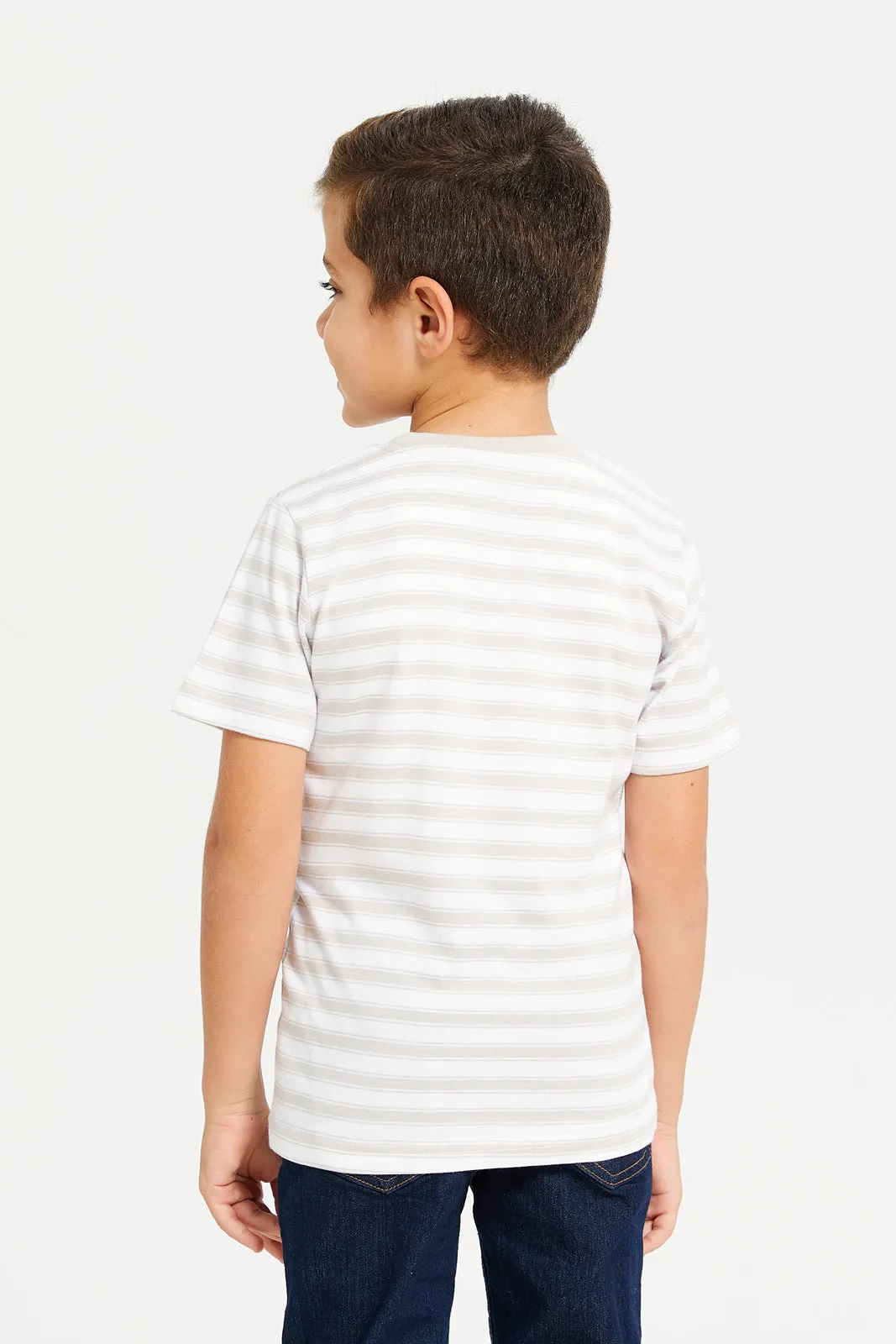 Boys Grey Stripe Short Sleeve T-Shirt sold by Redtag product image thumbnail 3