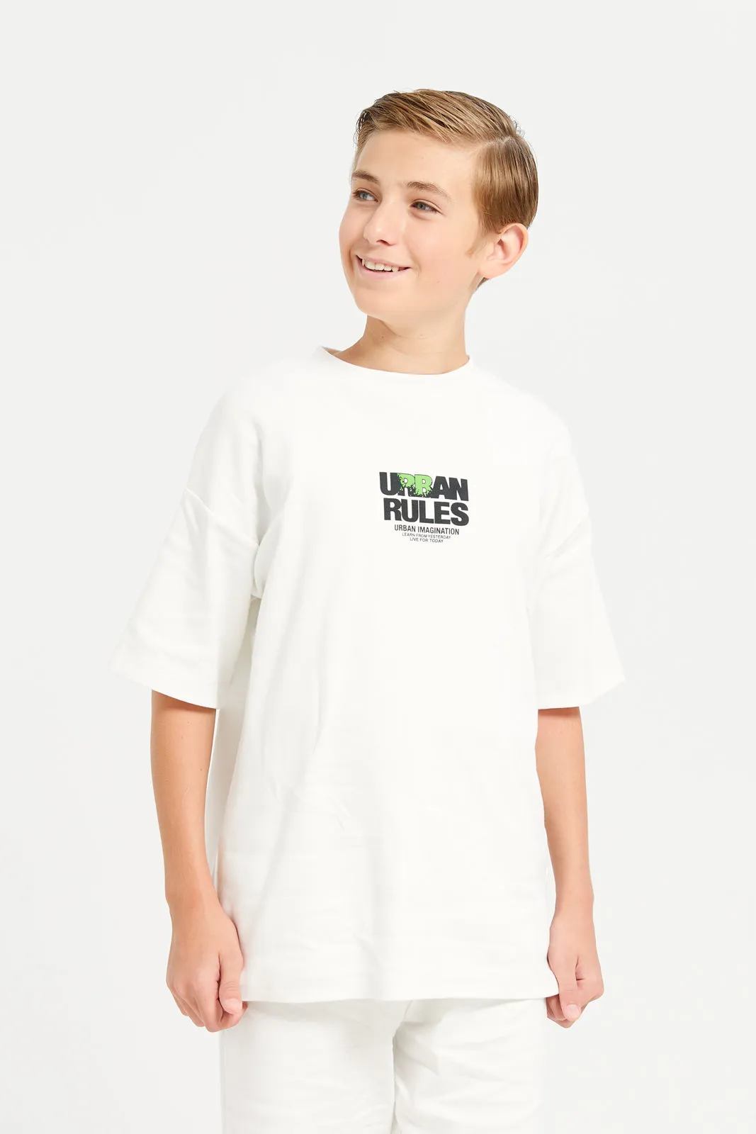 Senior Boys White Dream Rules Oversize Casual Set (2 Piece) sold by Redtag product image thumbnail 2