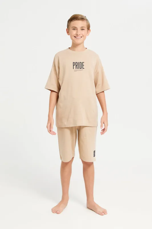 Senior Boys Beige Tiger Pride Oversize Casual Set (2 Piece) made by Redtag