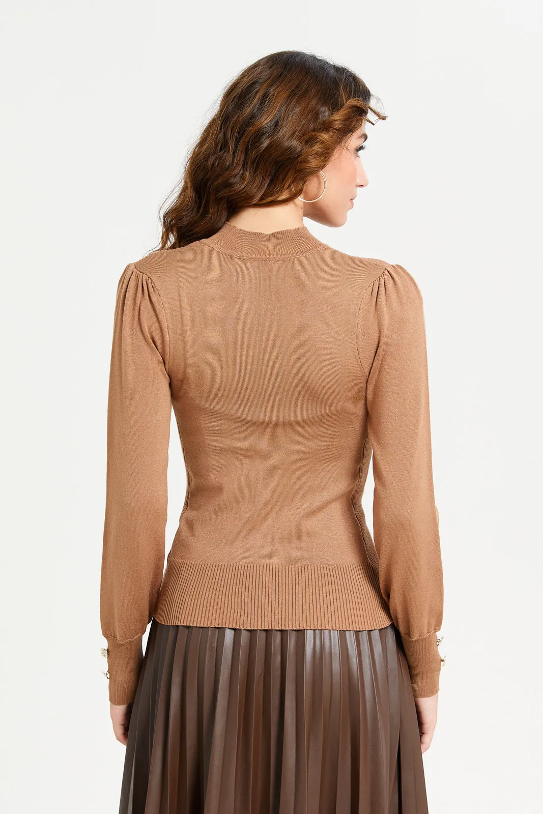 Women Brown Textured Knit High Neck Top sold by Redtag product image thumbnail 3