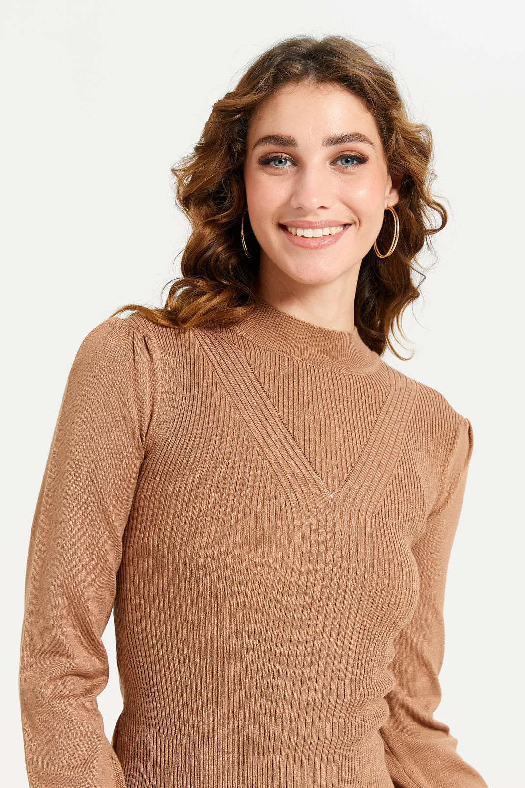 Women Brown Textured Knit High Neck Top sold by Redtag product image thumbnail 4