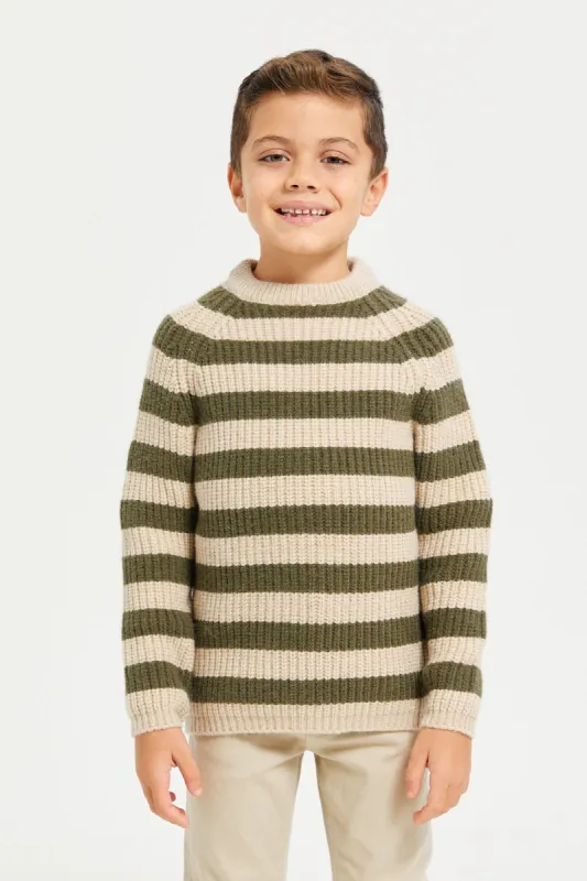 Boys Beige And Green Stripe Pullover sold by Redtag