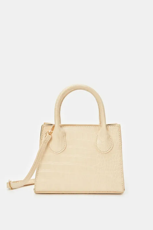 Women Beige Embossed Messenger Bag sold by Redtag