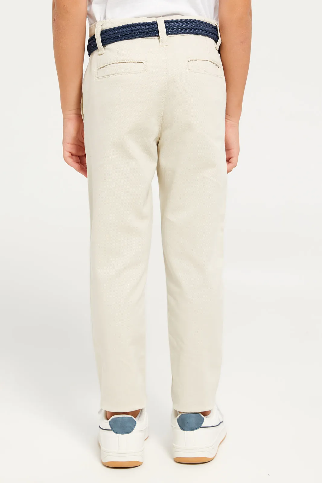 Boys Beige Dobby Fabric Belted Trouser sold by Redtag product image thumbnail 3