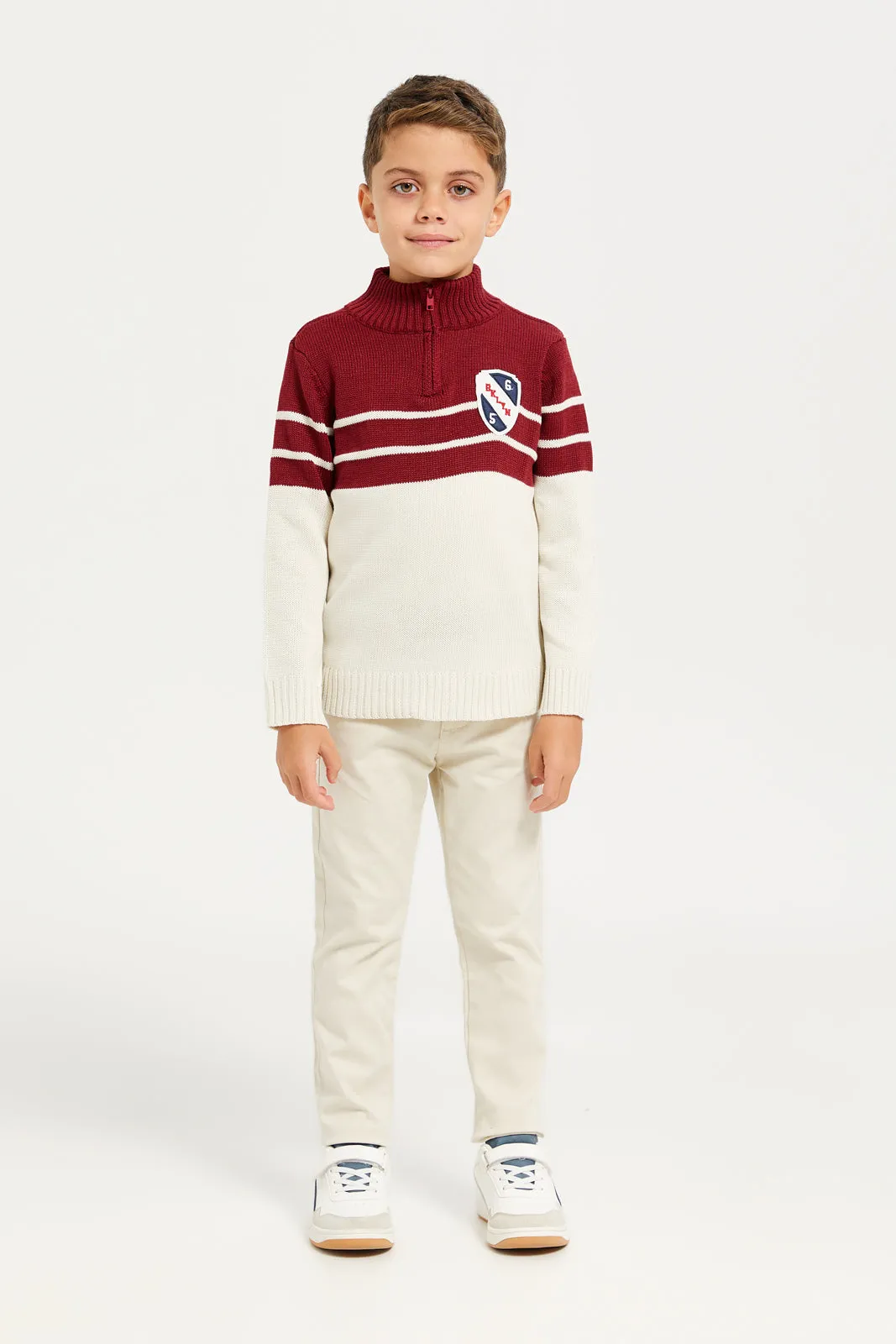 Boys Beige Dobby Fabric Belted Trouser sold by Redtag product image thumbnail 2