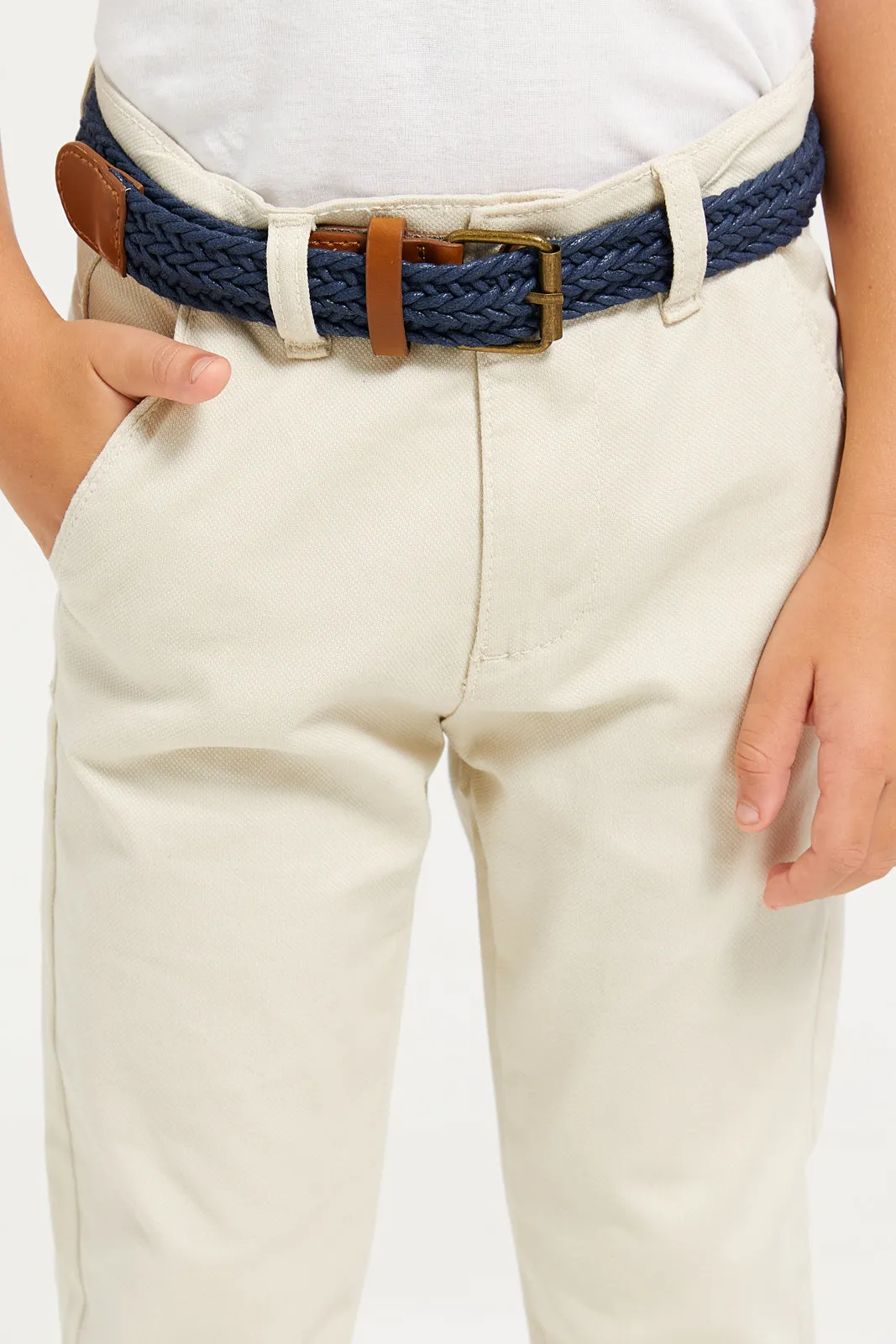 Boys Beige Dobby Fabric Belted Trouser sold by Redtag product image thumbnail 4