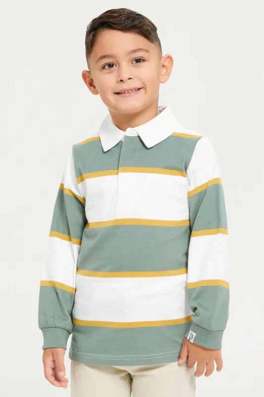 Boys Green Striped Polo Shirt sold by Redtag