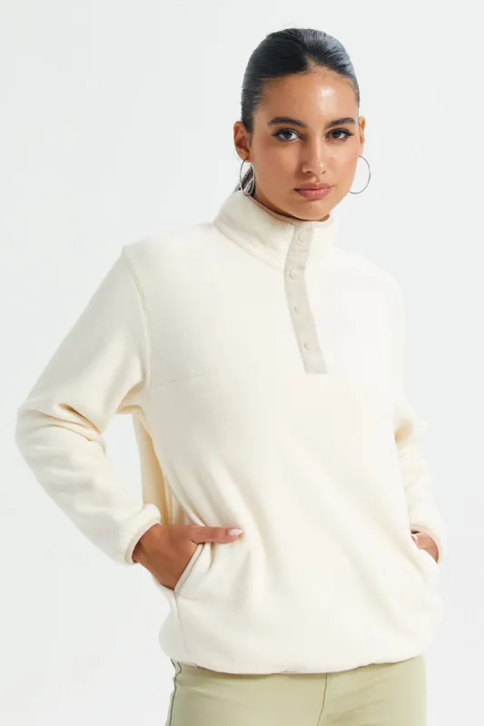 Women Cream Fleece Sweatshirt sold by Redtag