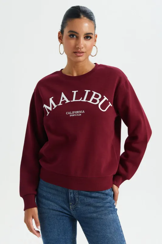 Women Burgundy Embroidered Sweatshirt sold by Redtag