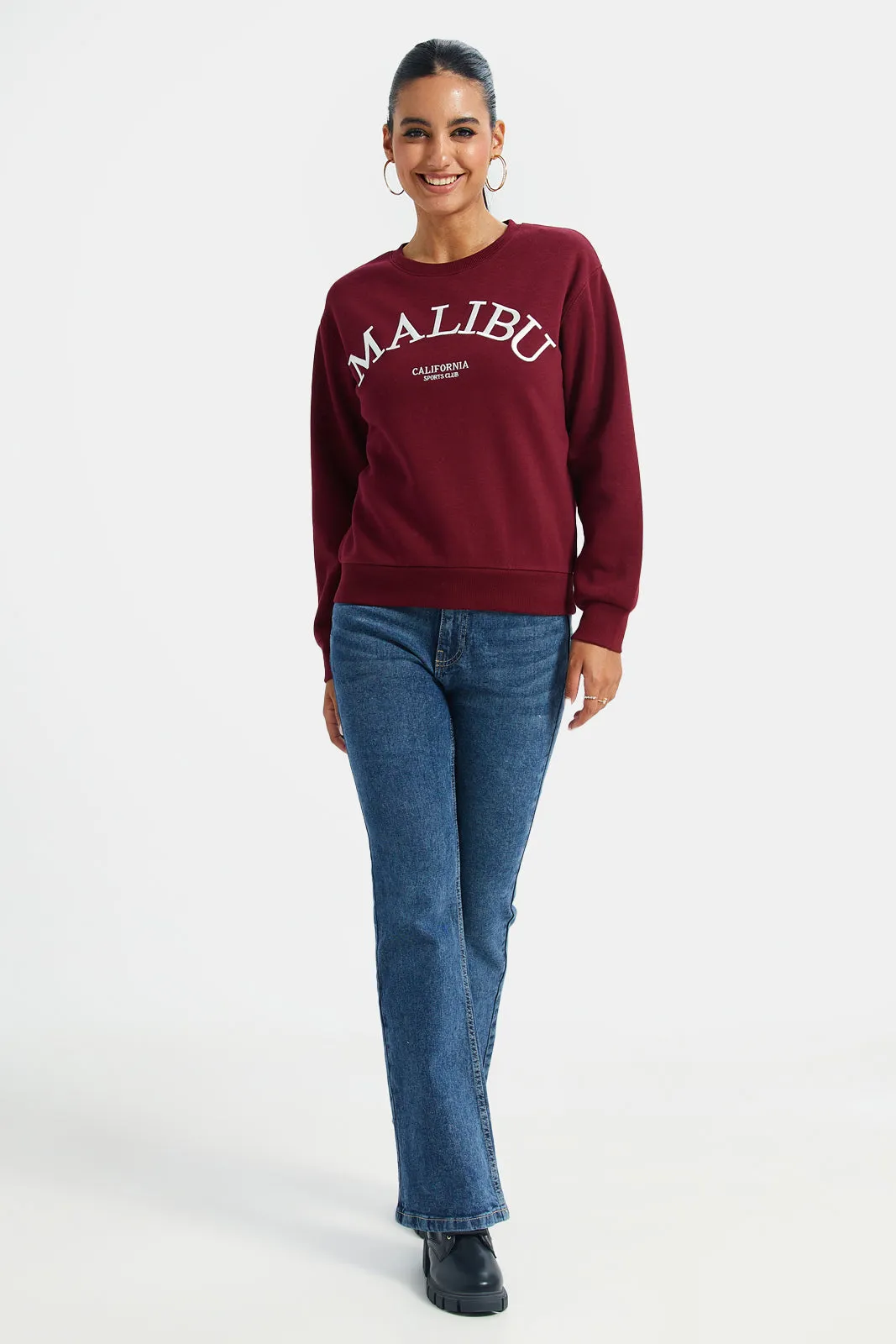 Women Burgundy Embroidered Sweatshirt sold by Redtag product image thumbnail 2