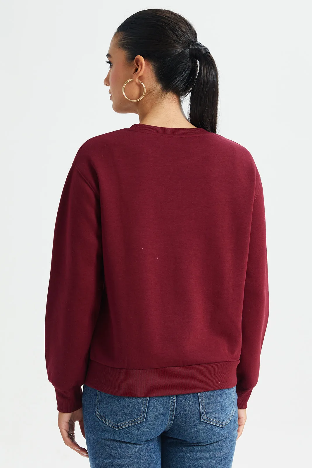 Women Burgundy Embroidered Sweatshirt sold by Redtag product image thumbnail 3