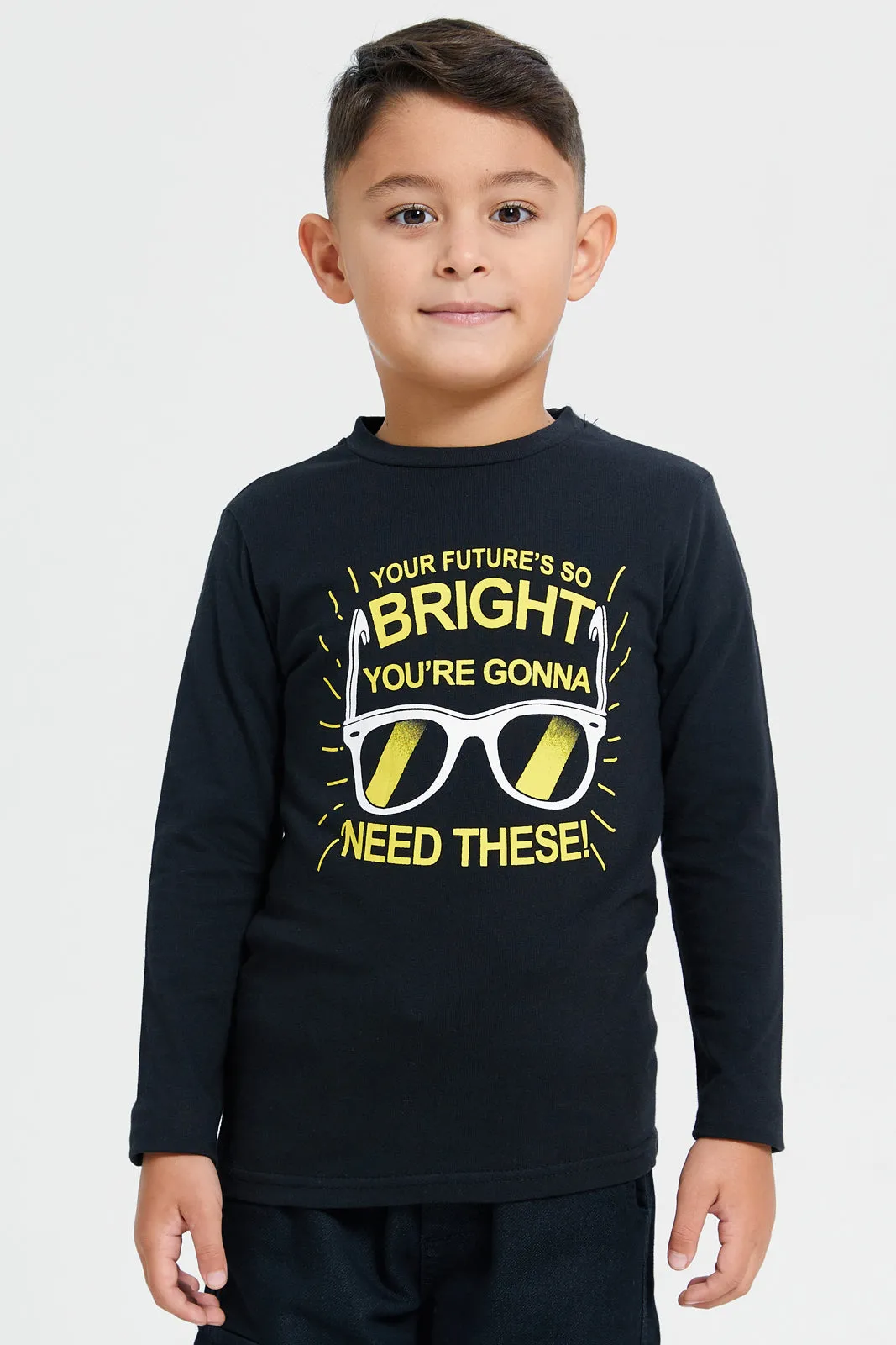 Boys Black Printed Long Sleeves T-Shirt sold by Redtag