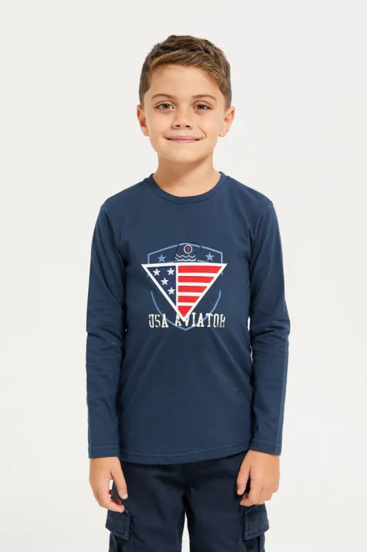 Boys Navy Long Sleeved T-Shirt sold by Redtag