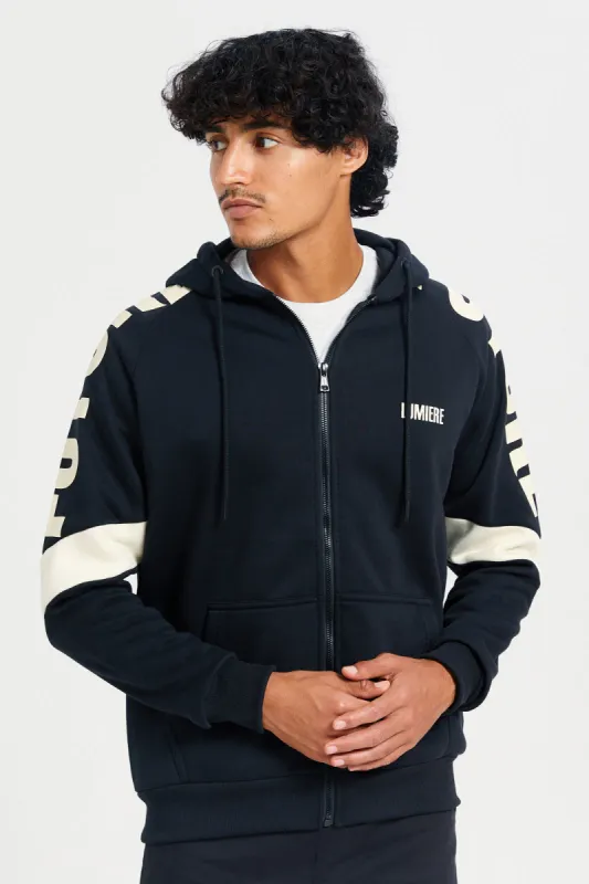 Men Black Printed Zip -Through Sweatshirt sold by Redtag