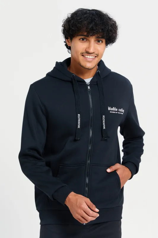 Men Black Printed Zip -Through Sweatshirt sold by Redtag