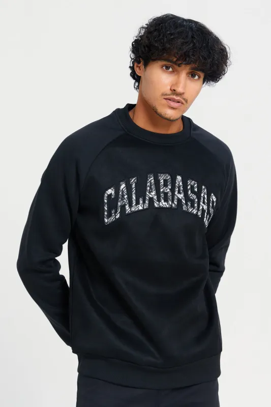 Men Black Crew Neck Printed Sweatshirt sold by Redtag