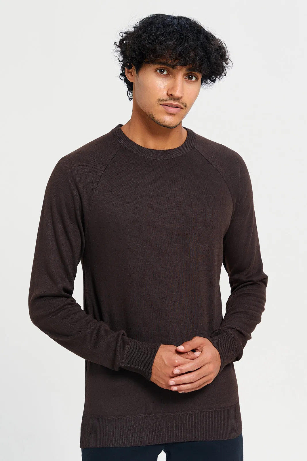 Men Brown Crew Neck Pullover sold by Redtag